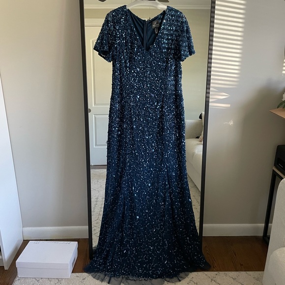 Adrianna Papell Sequin Flutter Sleeve Gown - Picture 4 of 5